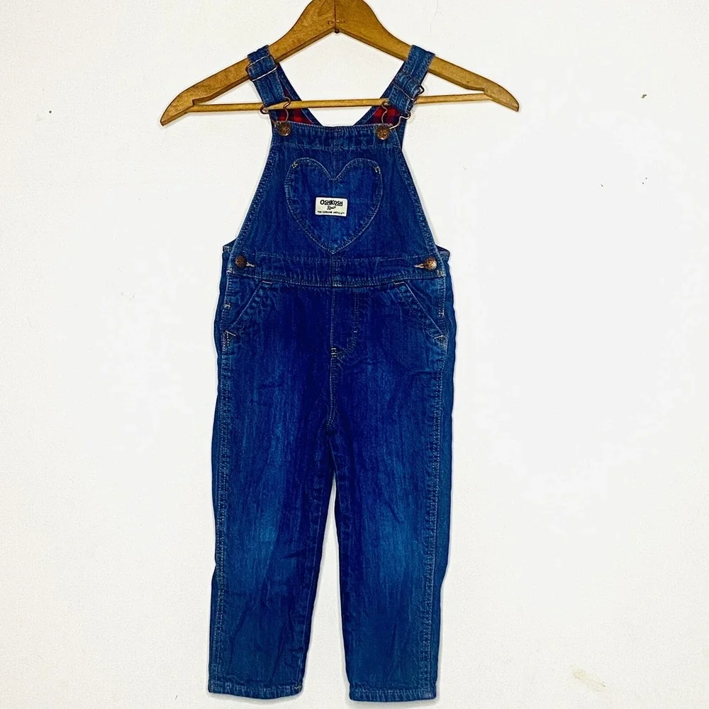Osh Kosh B Gosh‎ Vestbak 3T Lined Red Black Checkered Jean Overalls D